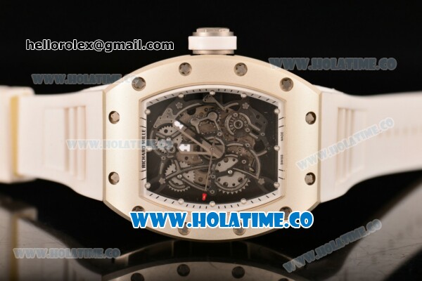 Richard Mille RM 055 Bubba Watson Tourbillon Manual Winding Steel Case with Skeleton Dial and Dot Markers - White Inner Bezel - Click Image to Close